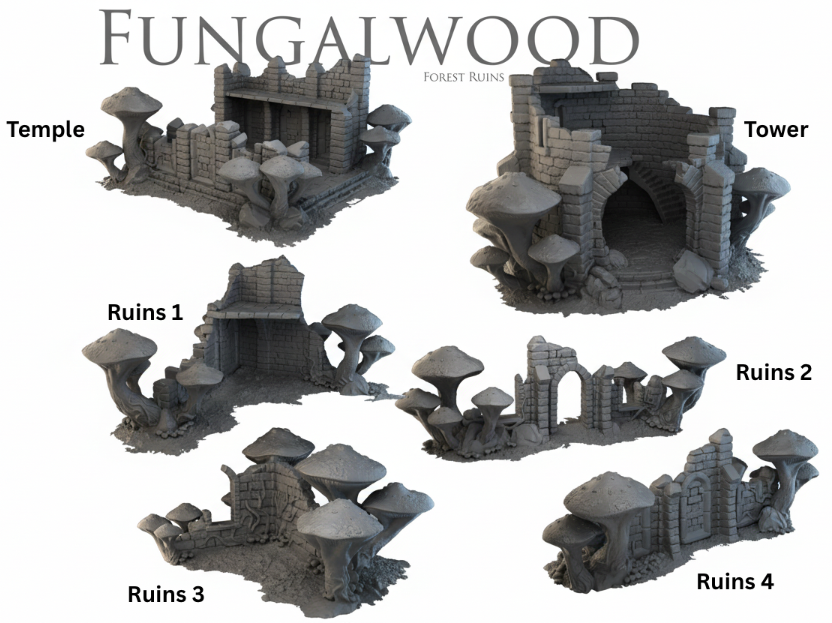 Fungalwood Ruins 28mm 3D printed Wargaming Terrain/Scenery. Suitable for Fantasy/Age of Sigmar