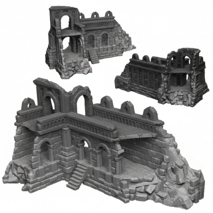 Large Corner Ruins, Stone City 28mm Terrain, Fantasy/Age of Sigmar/Frostgrave/Mordheim.