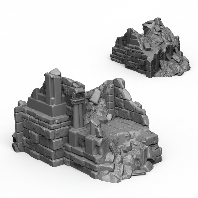 Small Rubble/Ruins - Stone City Barracks, 28mm Wargaming Terrain, Fantasy/Age of Sigmar/Frostgrave/Mordheim.