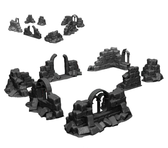 Stone City Ruins x 7, 28mm Scatter Terrain, Suitable for Fantasy/Age of Sigmar/Spearhead/Frostgrave/Mordheim.