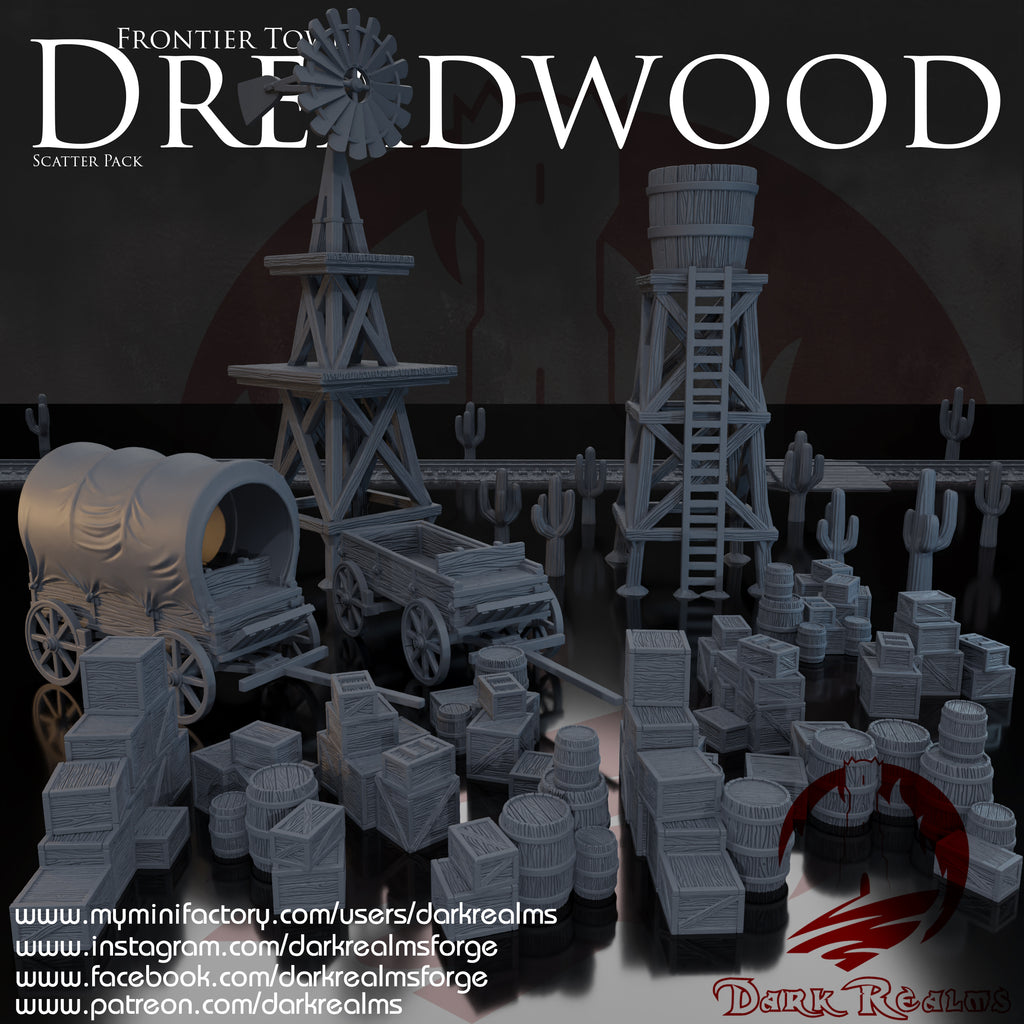 Crates & Barrels Scatter Terrain- 28mm - Western/Fantasy/D&D - 3D Printed -Design by Dark Realms