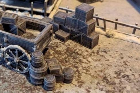 Crate and Barrel Clusters Scatter Terrain - 28mm - Western /Fantasy/D&D/Mordheim.