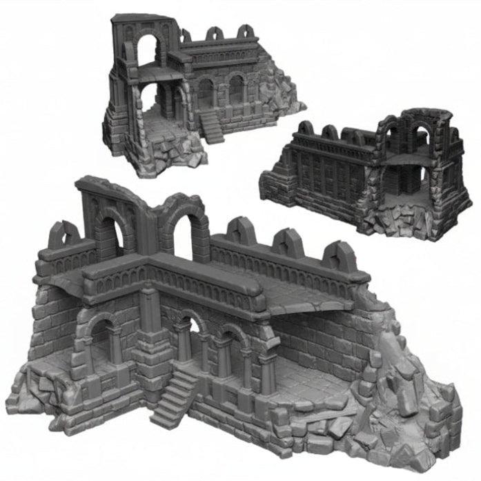 Large Corner Ruins, Stone City 28mm Terrain, Fantasy/Age of Sigmar/Frostgrave/Mordheim/MESBG