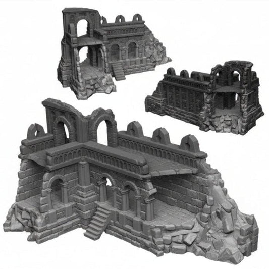 Large Corner Ruins, Stone City 28mm Terrain, Fantasy/Age of Sigmar/Frostgrave/Mordheim/MESBG