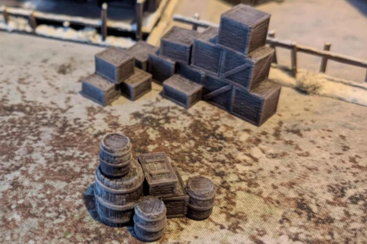 Crates and Barrels Scatter Terrain Western /Fantasy/D&D/Mordheim.
