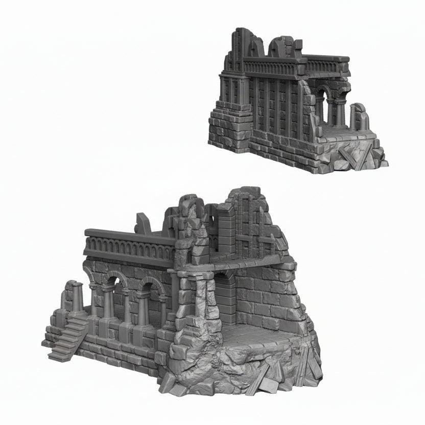 Medium Ruins, Stone City Straight Wall, 28mm Terrain, Fantasy/Age of Sigmar/Frostgrave/Mordheim