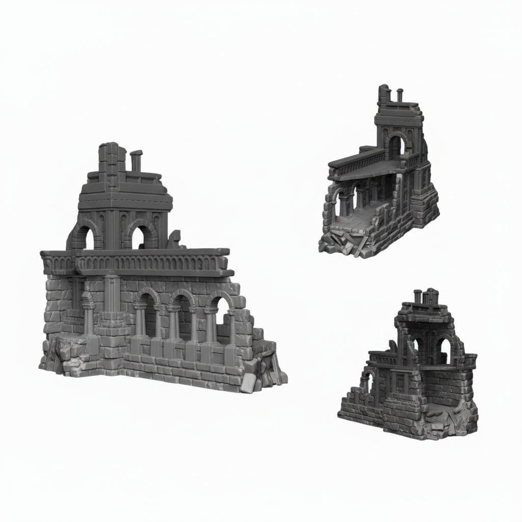 Medium Ruins, Stone City Turret with Straight Wall, 28mm Terrain, Fantasy/Age of Sigmar/Frostgrave/Mordheim.