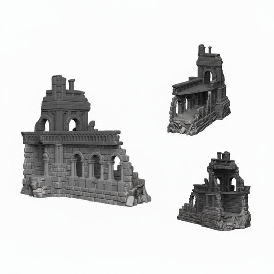 Medium Ruins, Stone City Turret with Straight Wall, 28mm Terrain, Fantasy/Age of Sigmar/Frostgrave/Mordheim.