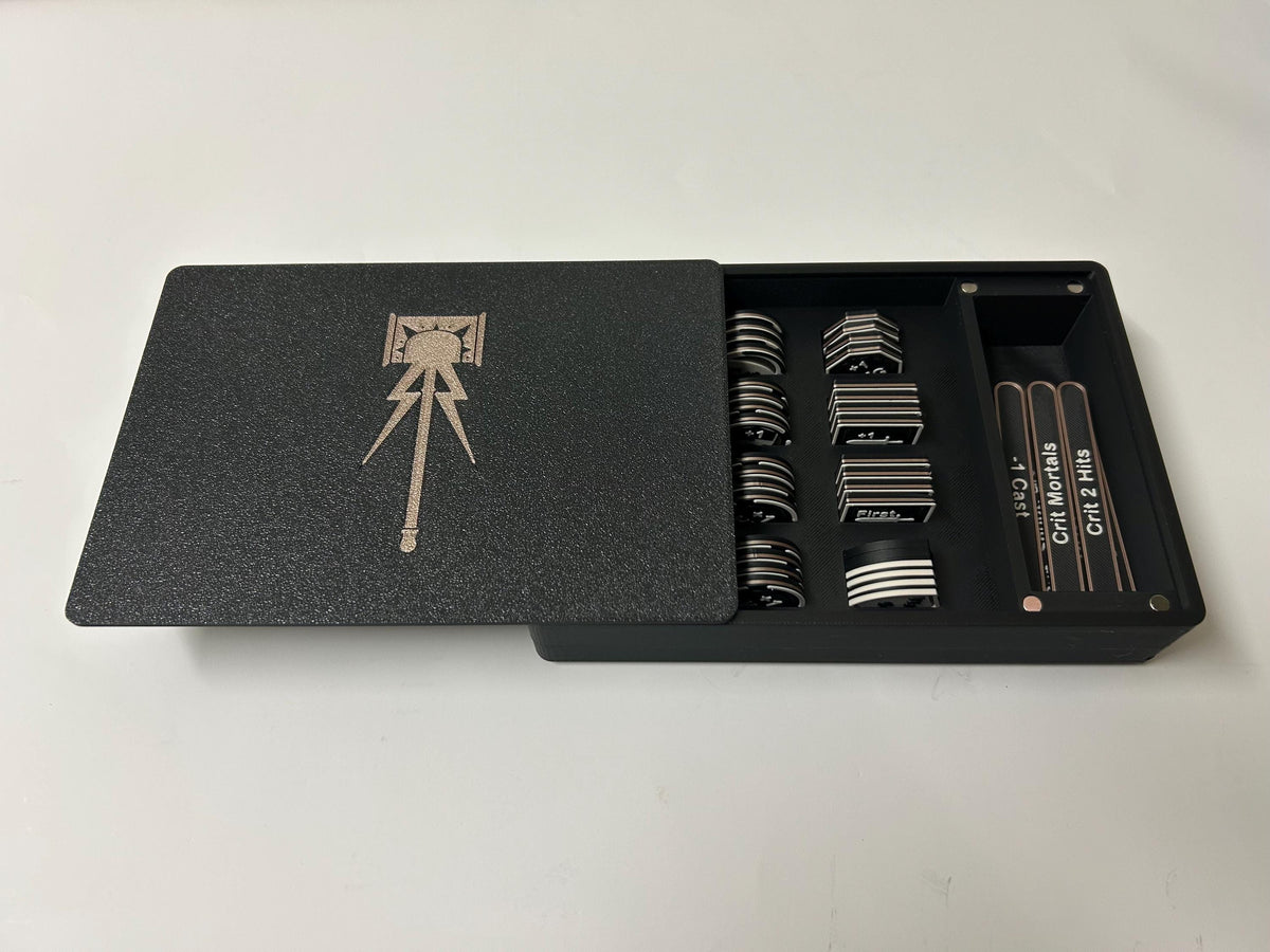 Personalised Wargaming Token set compatible with AoS; with sliding secure box.