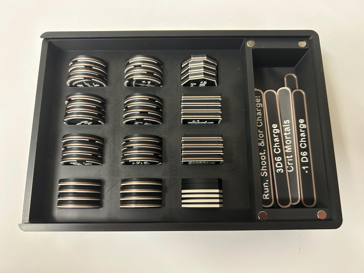 Personalised Wargaming Token set compatible with AoS; with sliding secure box.