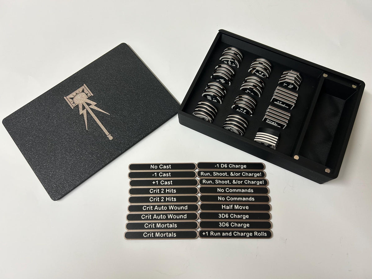 Personalised Wargaming Token set compatible with AoS; with sliding secure box.